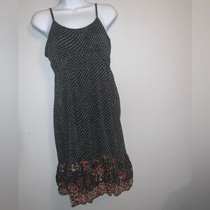 Vintage Black/White Polka Dot Floral Midi Boho Sundress Sz S